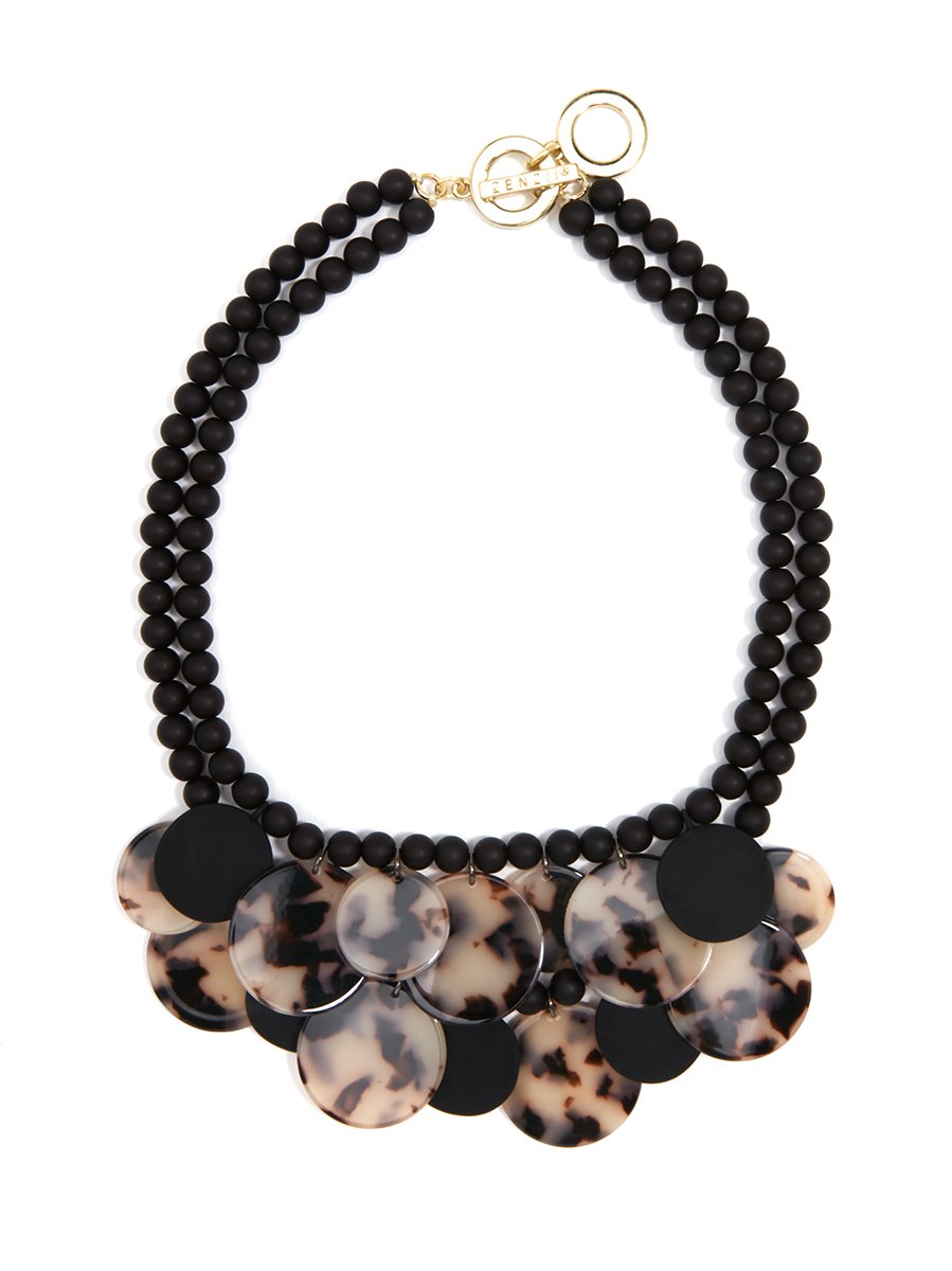 Tortoise and Matte Medallion Bib Necklace