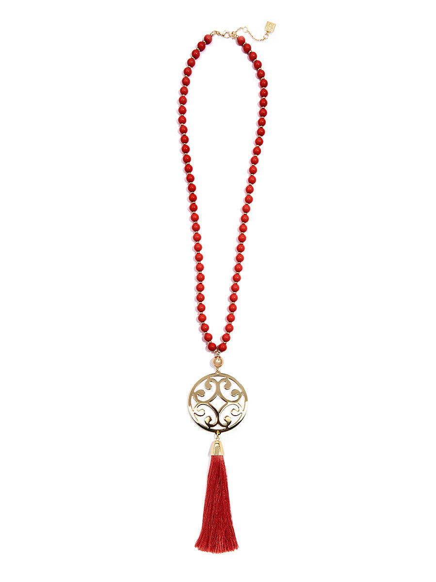 Circle Scroll Metal Pendant Necklace with Tassel