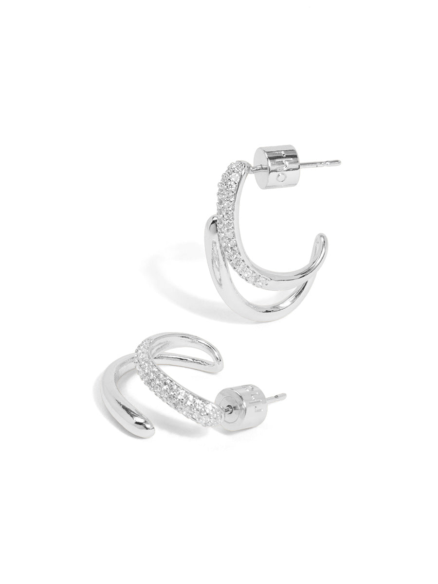Pave Double Hoop Huggies