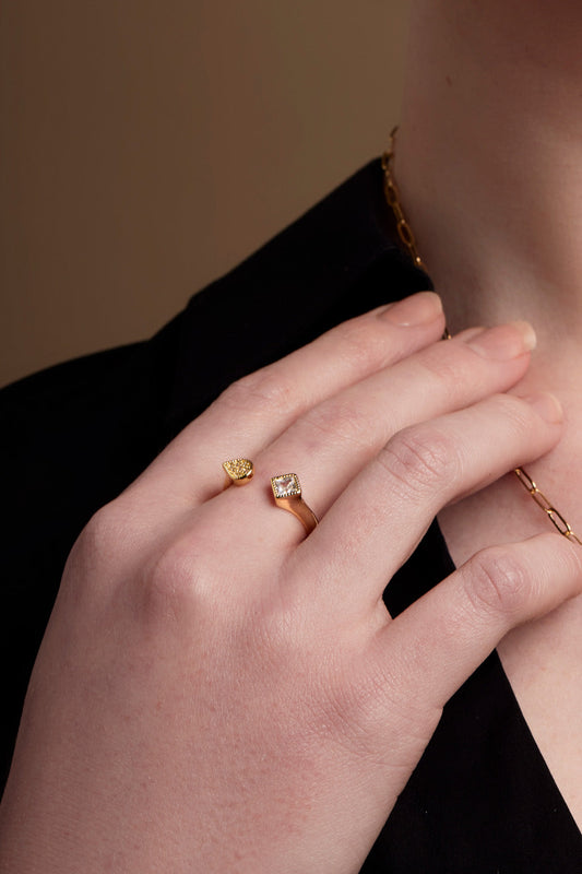 Pavé and Crystal Assymetrical Ring