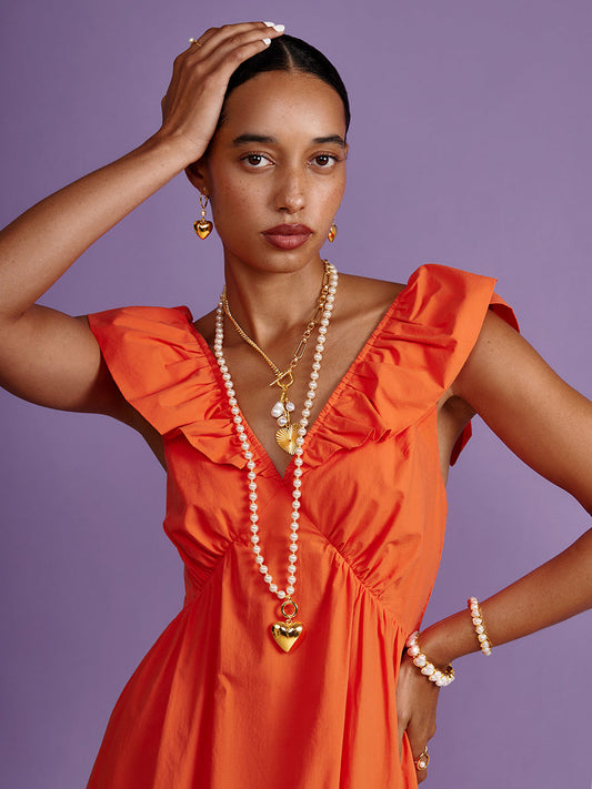 Heart Charm Pearl Long Necklace