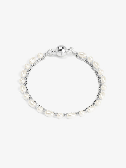Chain and Pearl Layered Magnet Bracelet