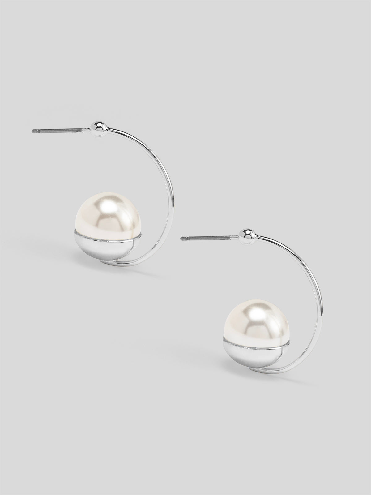 Large Pearl Half Hoop Earring
