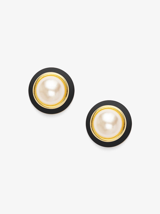 Enamel Rim Pearl Stud Earring