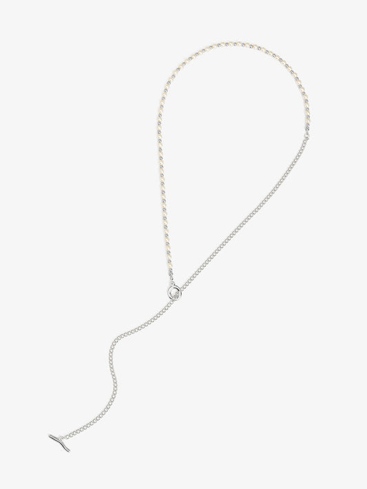 Asymmetrical Pearl and Chain Toggle Necklace