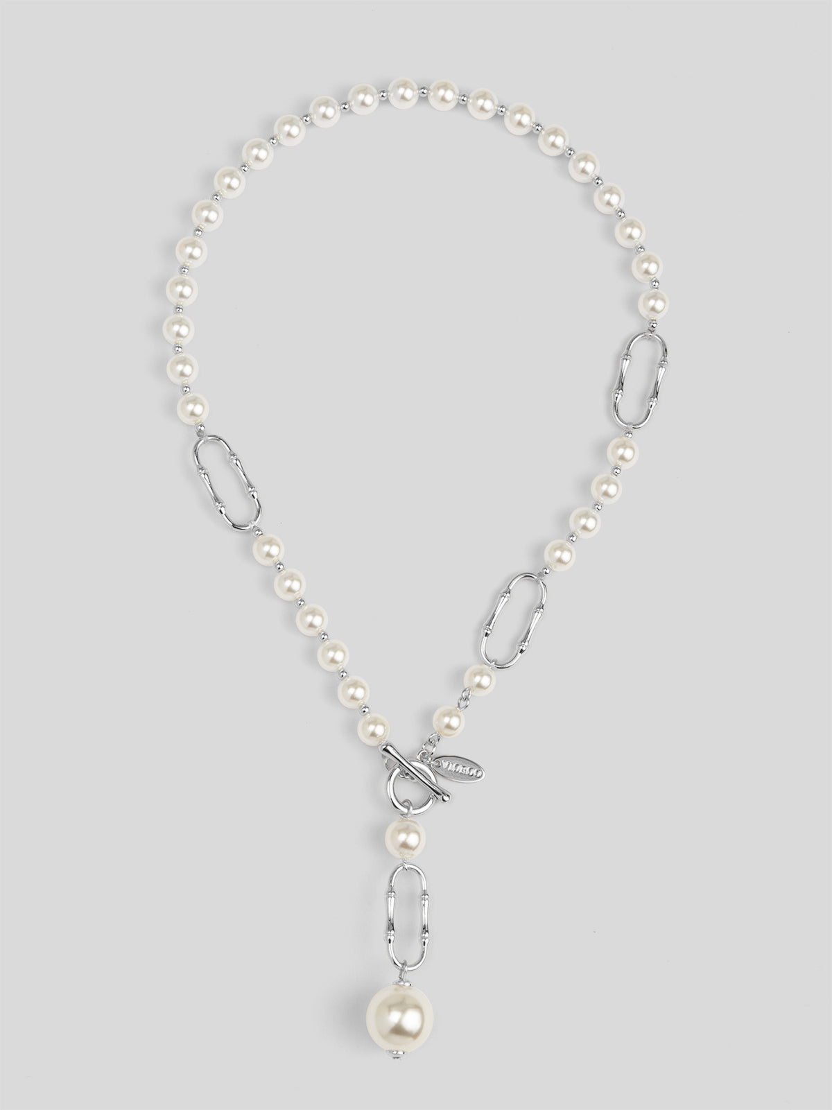 Bamboo Link Lariat Pearl Necklace
