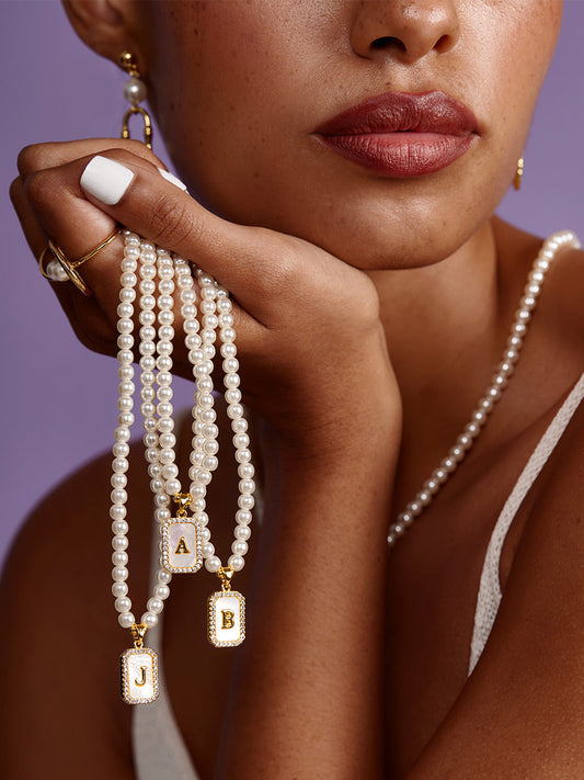 Pearl Initial Pendant Short Necklace