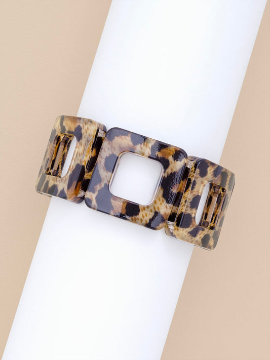 Resin Leopard Stretch Block Bracelet