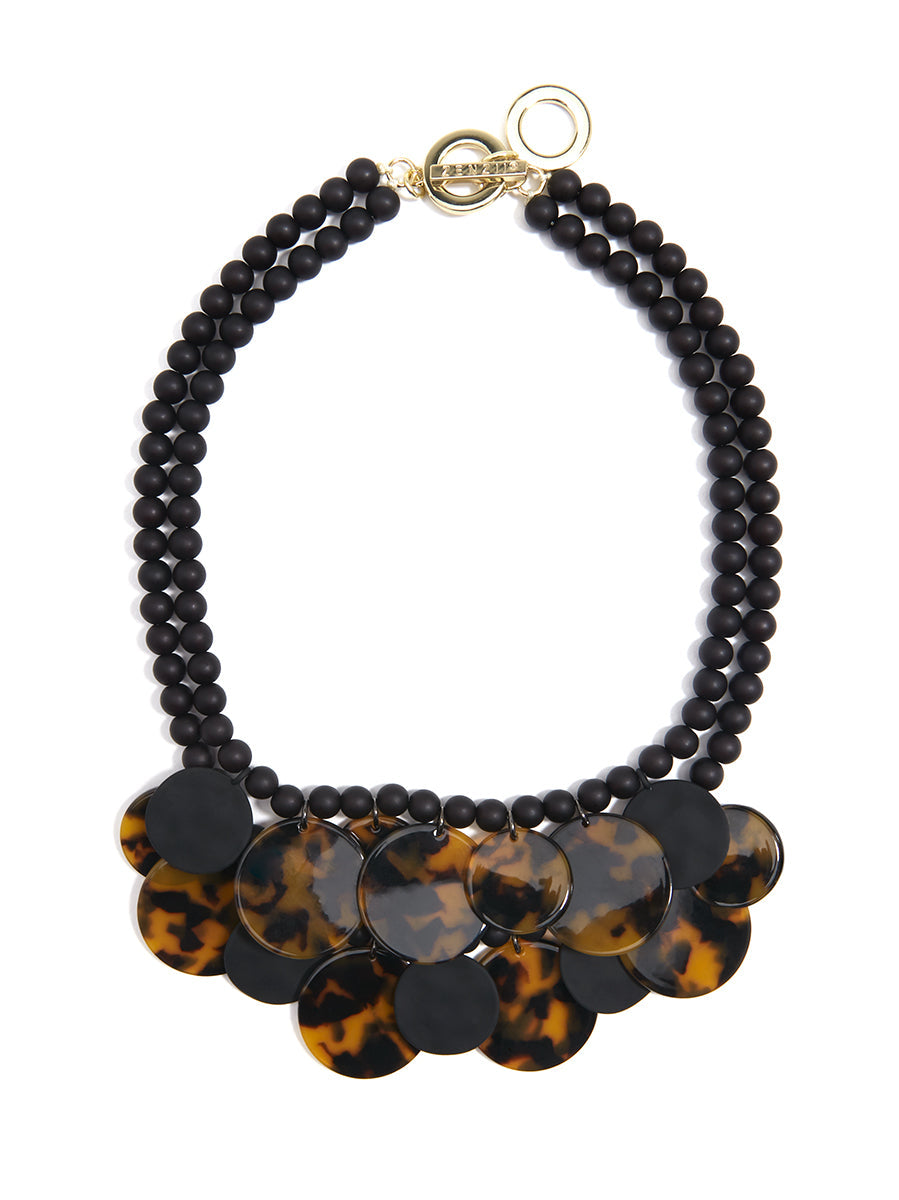 Tortoise and Matte Medallion Bib Necklace