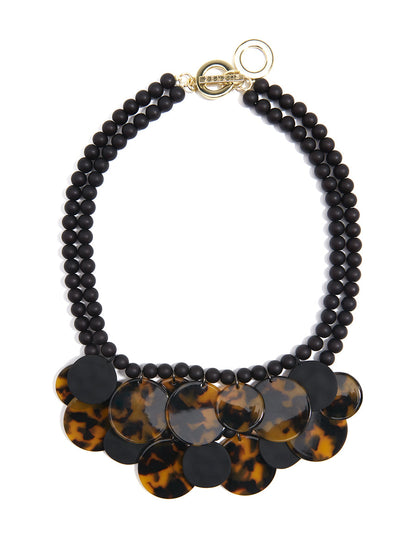 Tortoise and Matte Medallion Bib Necklace