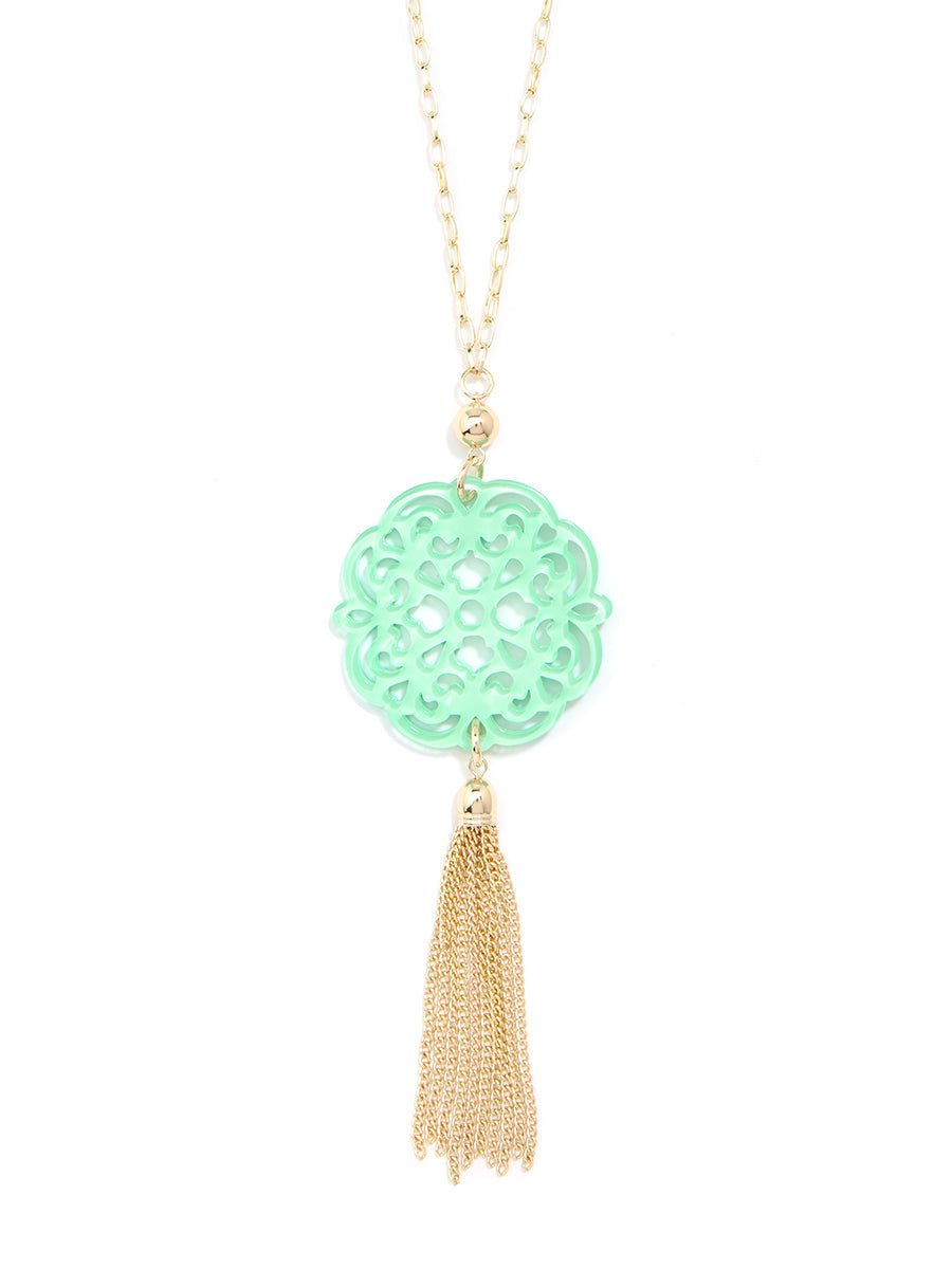 Allure Resin Pendant Necklace with Tassel
