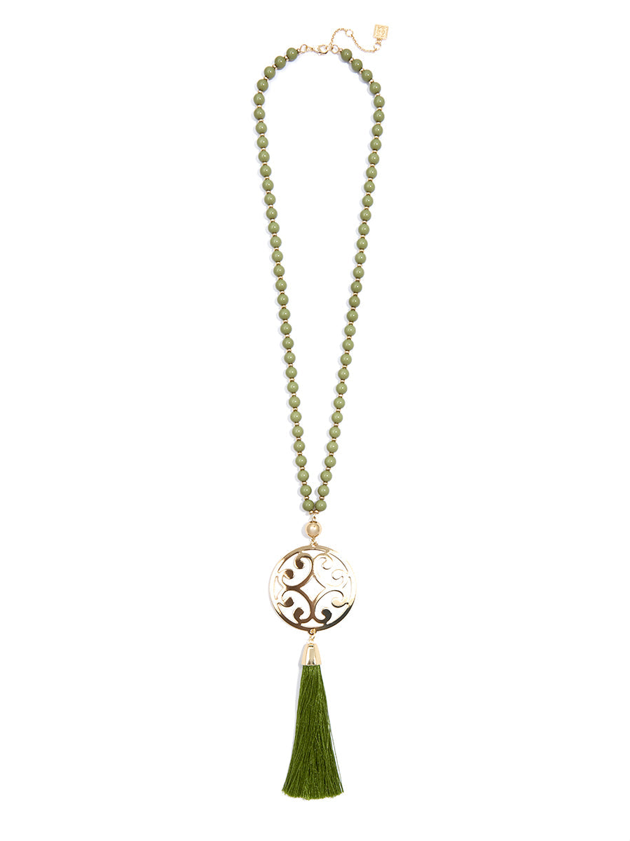 Circle Scroll Metal Pendant Necklace with Tassel