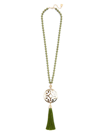 Circle Scroll Metal Pendant Necklace with Tassel