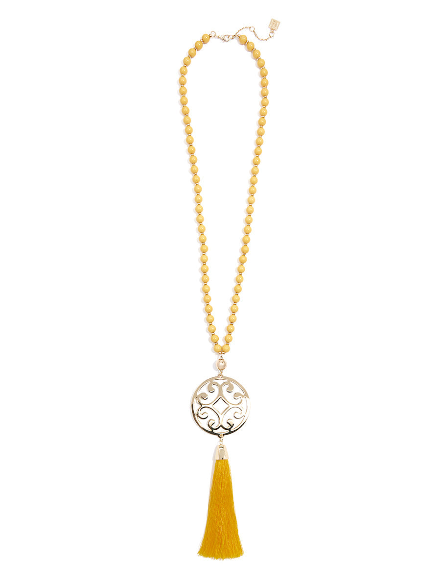 Circle Scroll Metal Pendant Necklace with Tassel