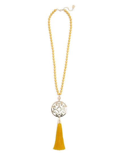 Circle Scroll Metal Pendant Necklace with Tassel
