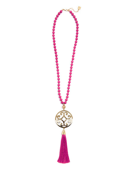 Circle Scroll Metal Pendant Necklace with Tassel