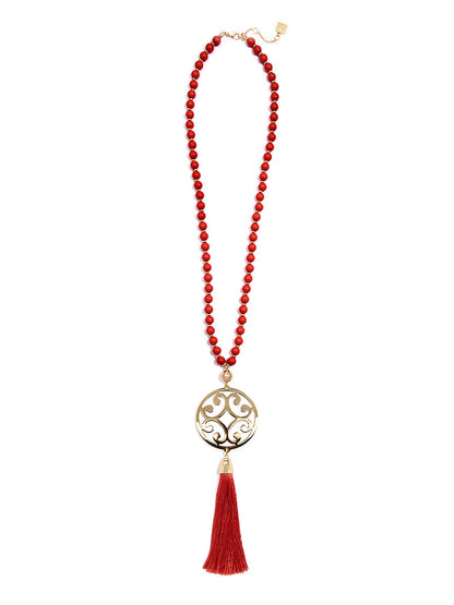 Circle Scroll Metal Pendant Necklace with Tassel