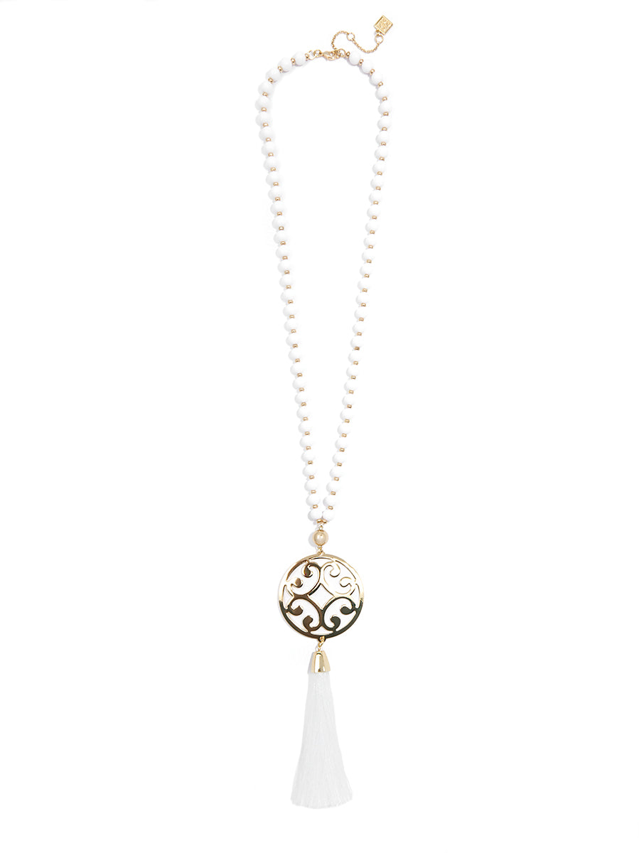 Circle Scroll Metal Pendant Necklace with Tassel