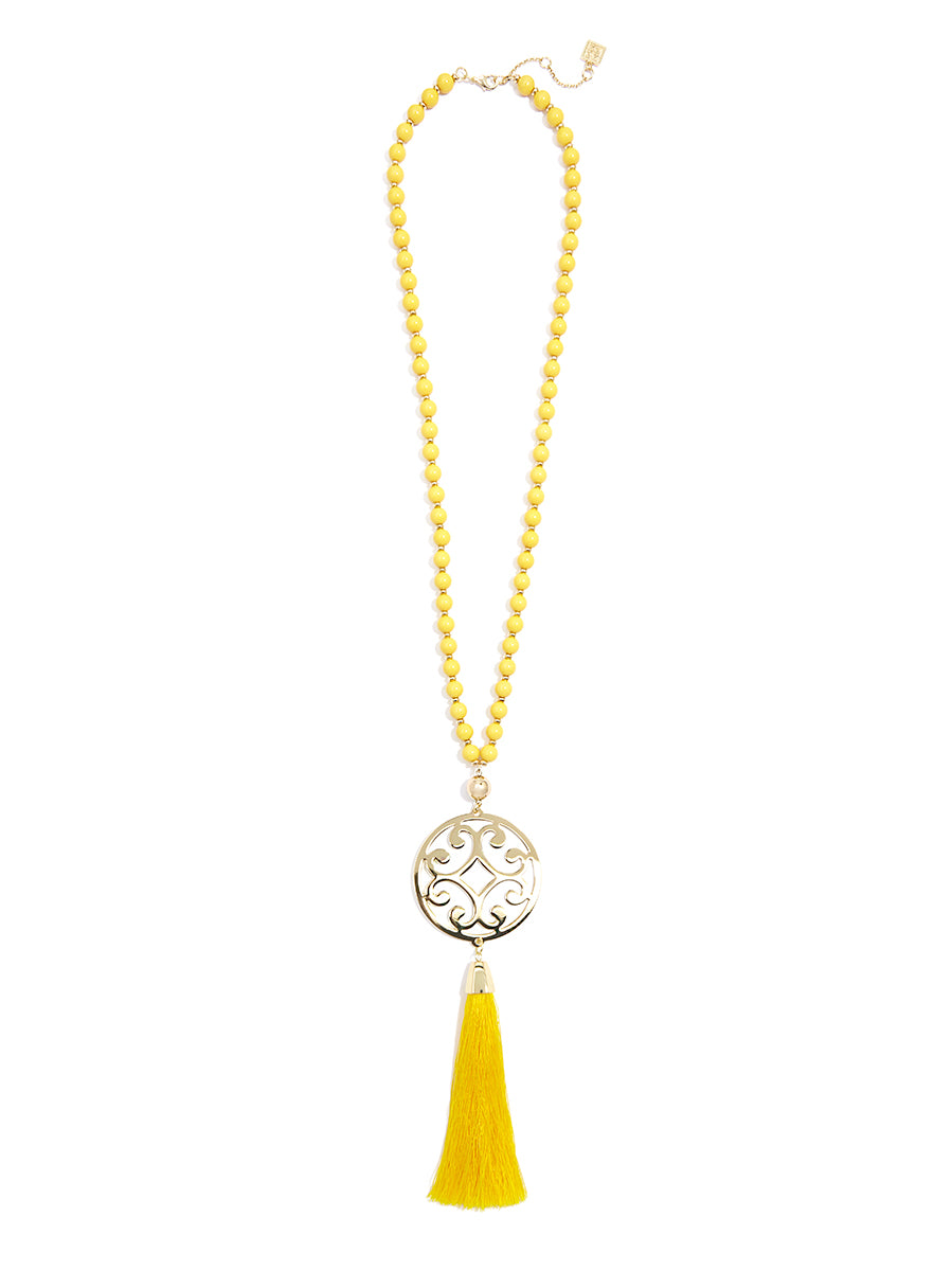 Circle Scroll Metal Pendant Necklace with Tassel