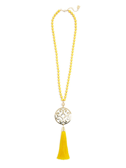 Circle Scroll Metal Pendant Necklace with Tassel