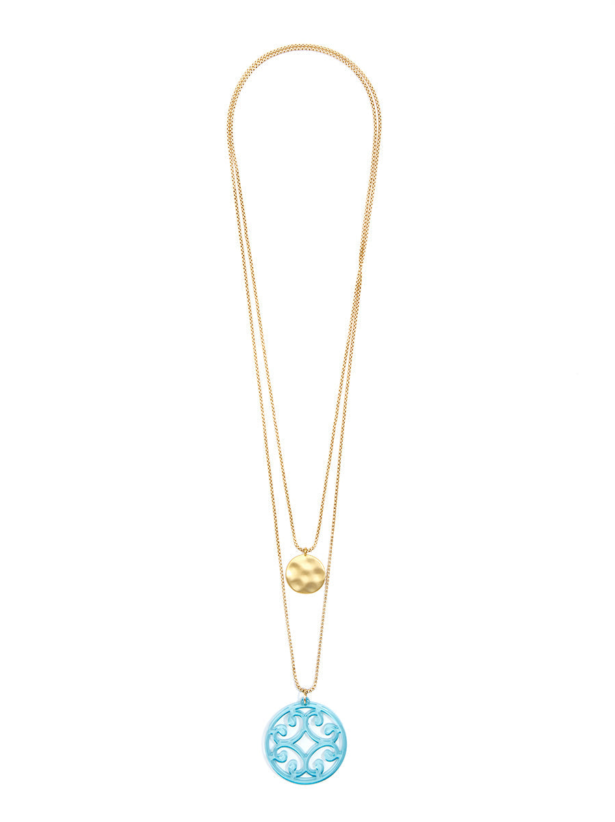 Circle Scroll and Coin Layered Necklace