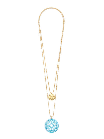 Circle Scroll and Coin Layered Necklace