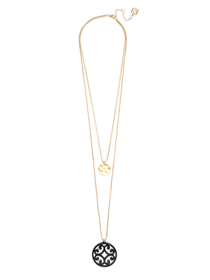 Circle Scroll and Coin Layered Necklace