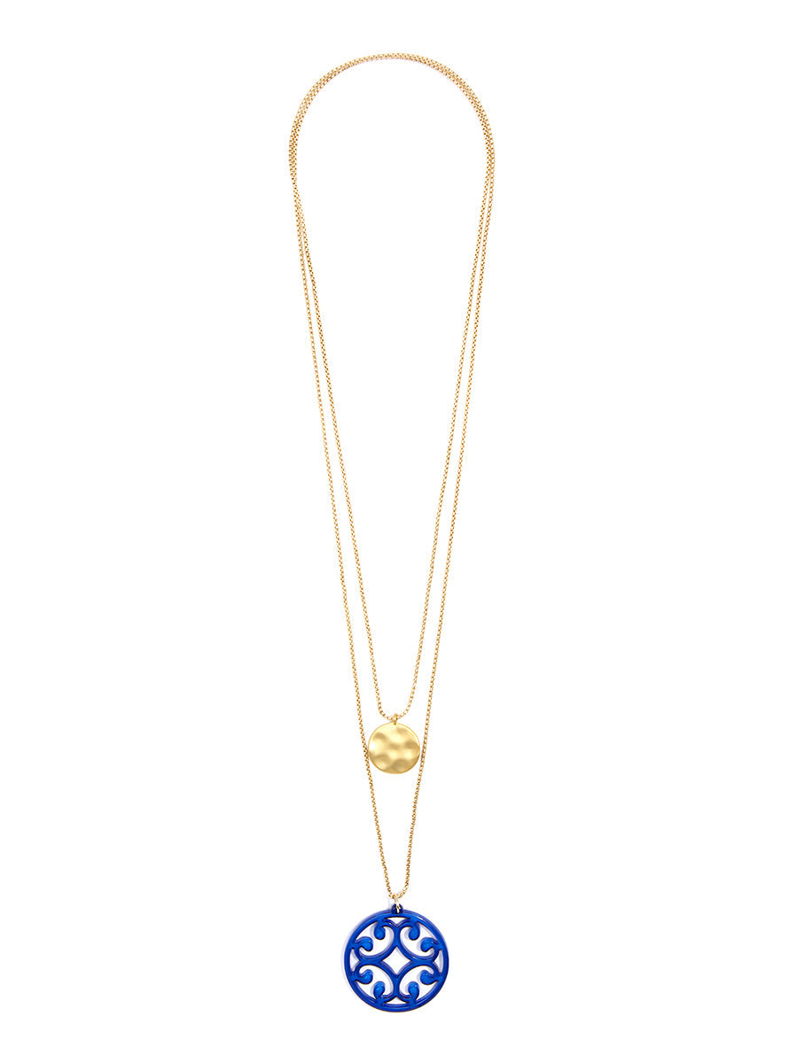 Circle Scroll and Coin Layered Necklace