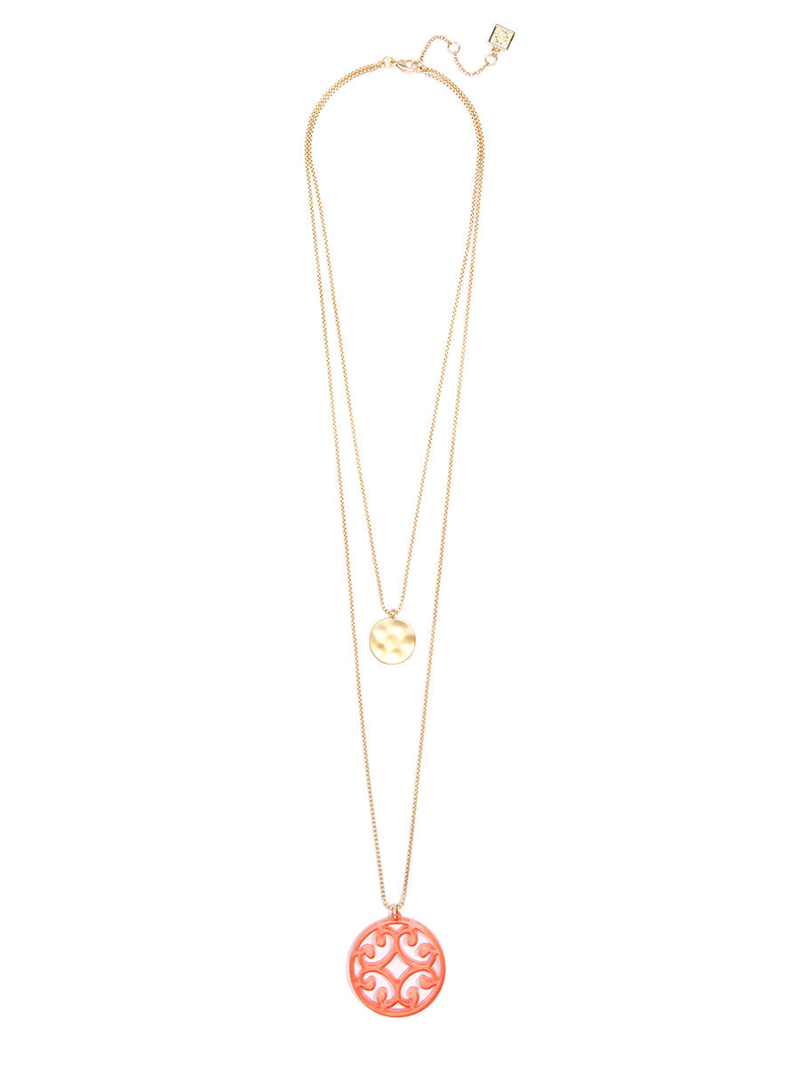 Circle Scroll and Coin Layered Necklace
