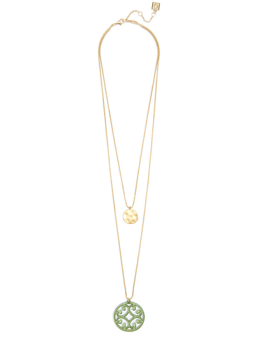 Circle Scroll and Coin Layered Necklace