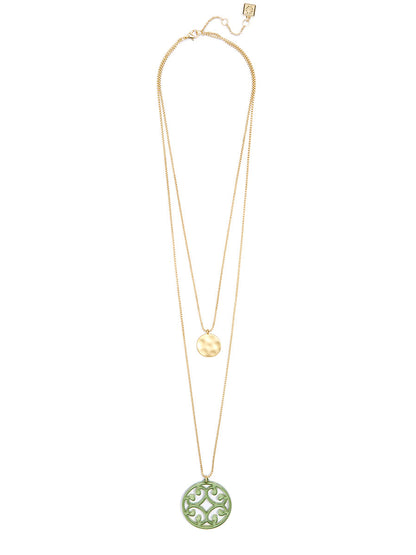 Circle Scroll and Coin Layered Necklace