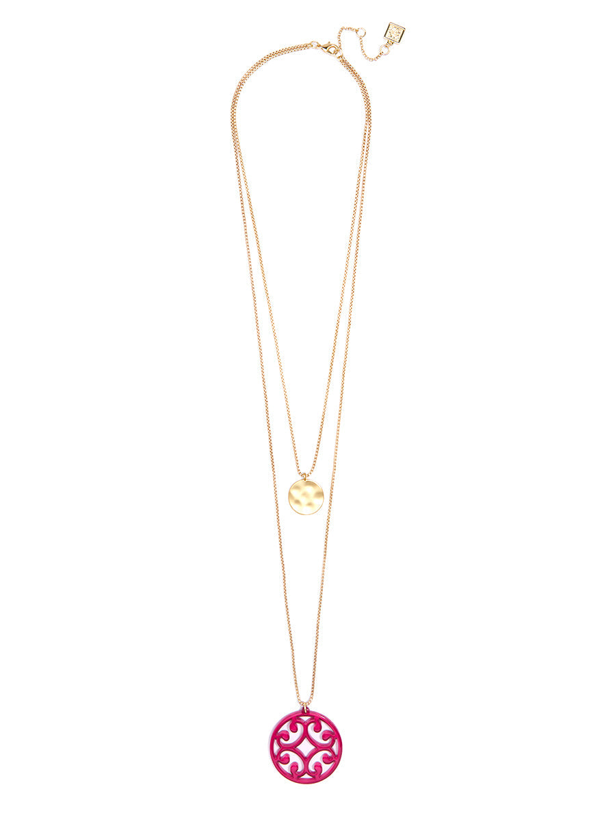 Circle Scroll and Coin Layered Necklace