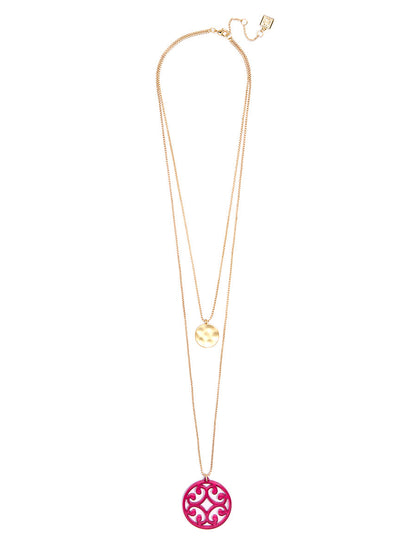 Circle Scroll and Coin Layered Necklace