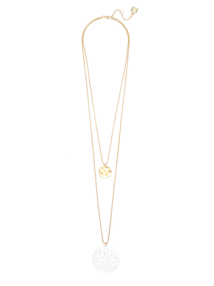 Circle Scroll and Coin Layered Necklace