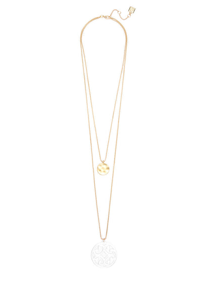 Circle Scroll and Coin Layered Necklace