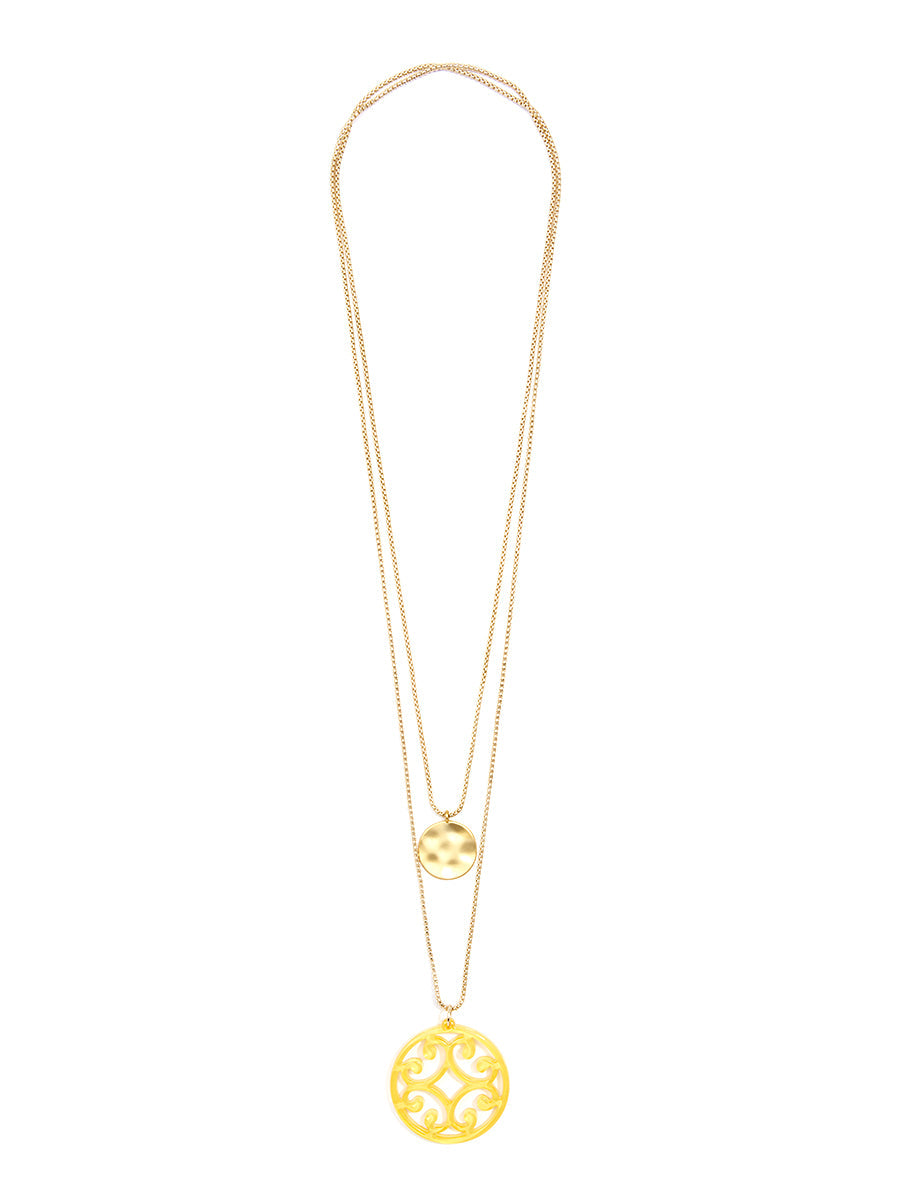 Circle Scroll and Coin Layered Necklace
