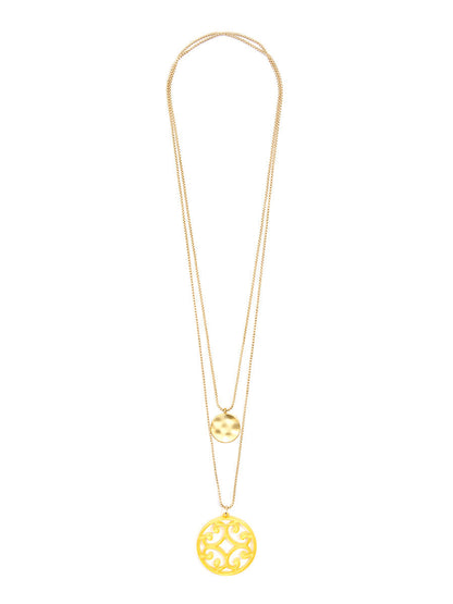 Circle Scroll and Coin Layered Necklace