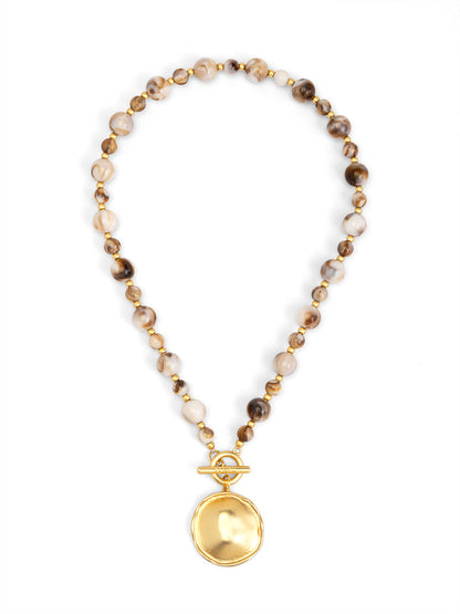 Maren Marbled Beige Beaded Toggle Short Necklace