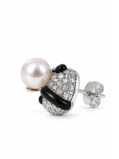 Panda Pearl Hug Stud Earrings