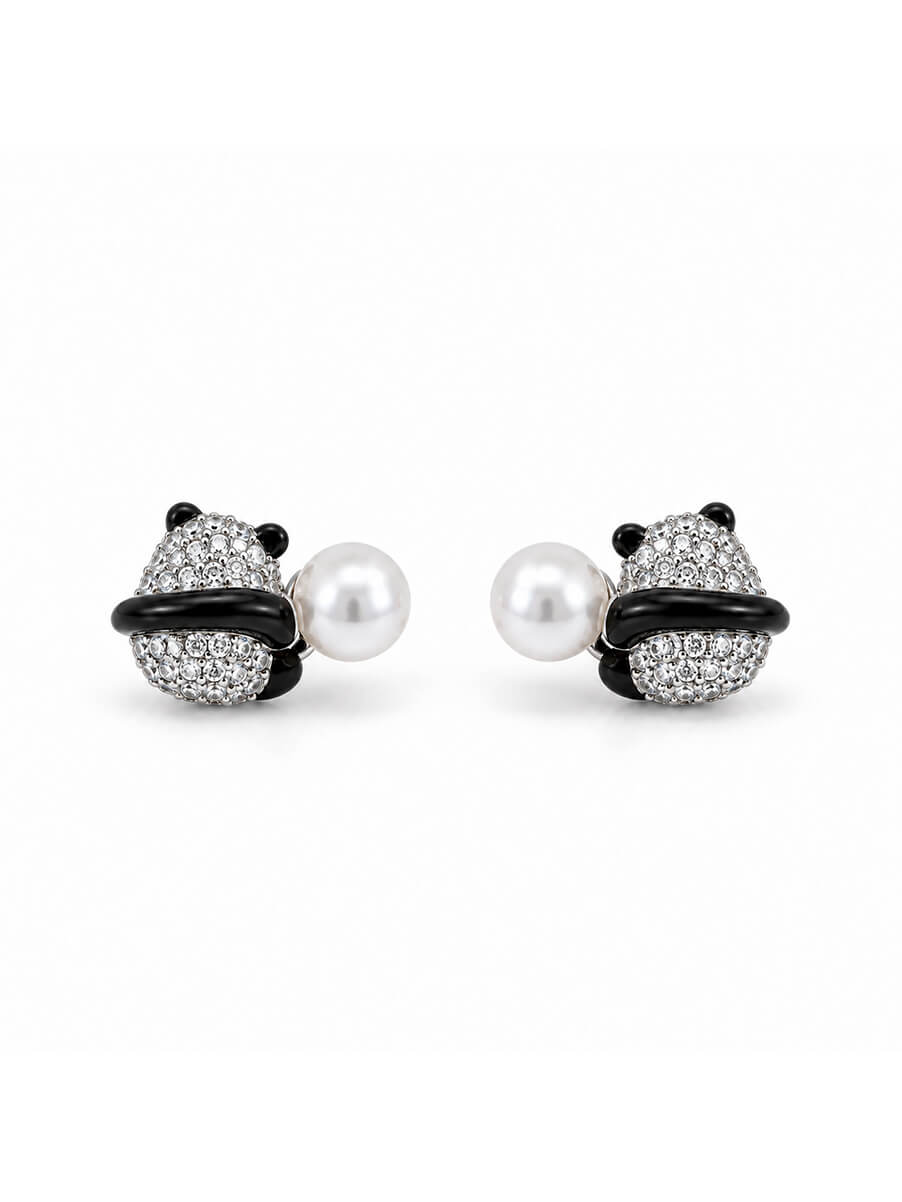Panda Pearl Hug Stud Earrings