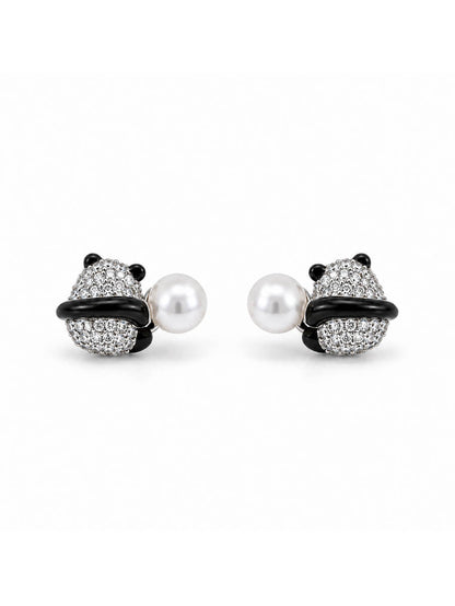 Panda Pearl Hug Stud Earrings