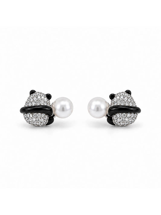 Panda Pearl Hug Stud Earrings