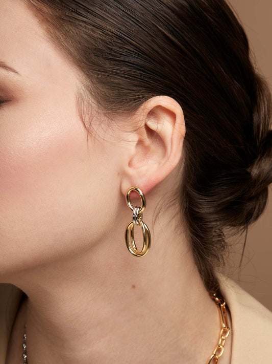 Two Tone Oval Link Drop Earring
