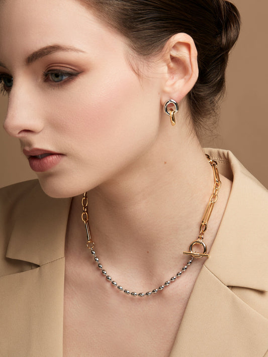 Two-Tone Small Link Drop Earring