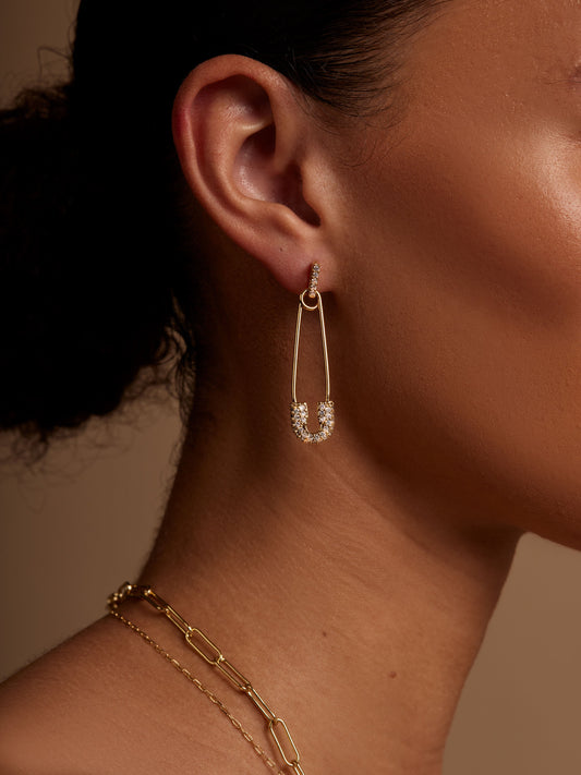 Pavé Safety Pin Drop Earring