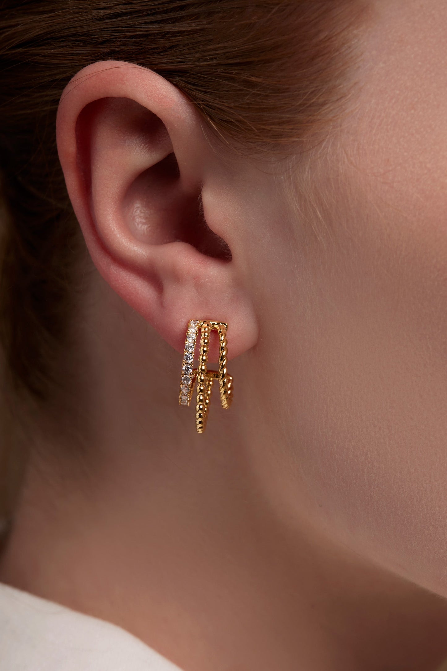 Triple Hoop Pave Huggie Earring