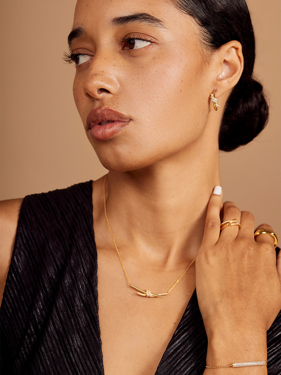 Pave Knotted Small Hoop Earring