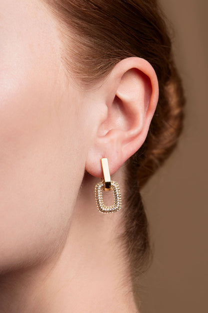 Square Pave Link Drop Earring