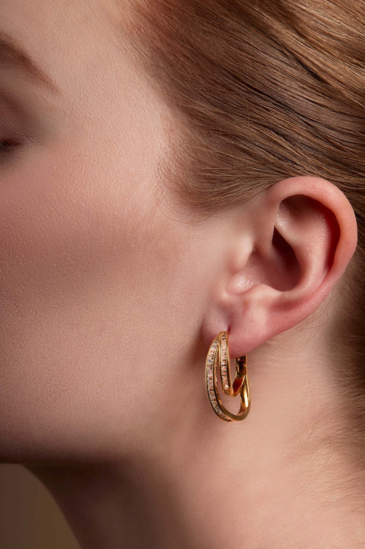 Cross Double Hoop Crystal Earring