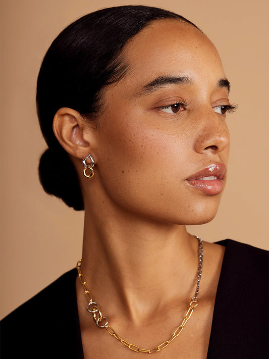 Two-Tone Double Link Drop Earring